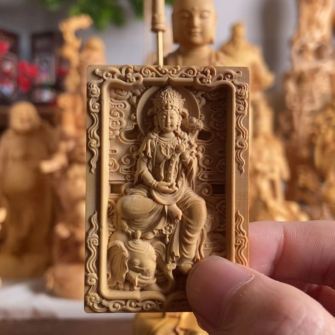 木暴*熊小叶黄杨木雕普贤