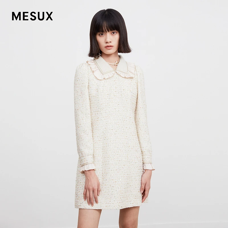 【许半夏专享】MESUX米岫冬季新品珠绣娃娃领连衣裙MJWUO
