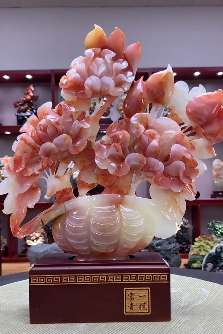 8923家居装饰摆件玉石雕刻电视柜玄关新中式创意书房山水花鸟白菜