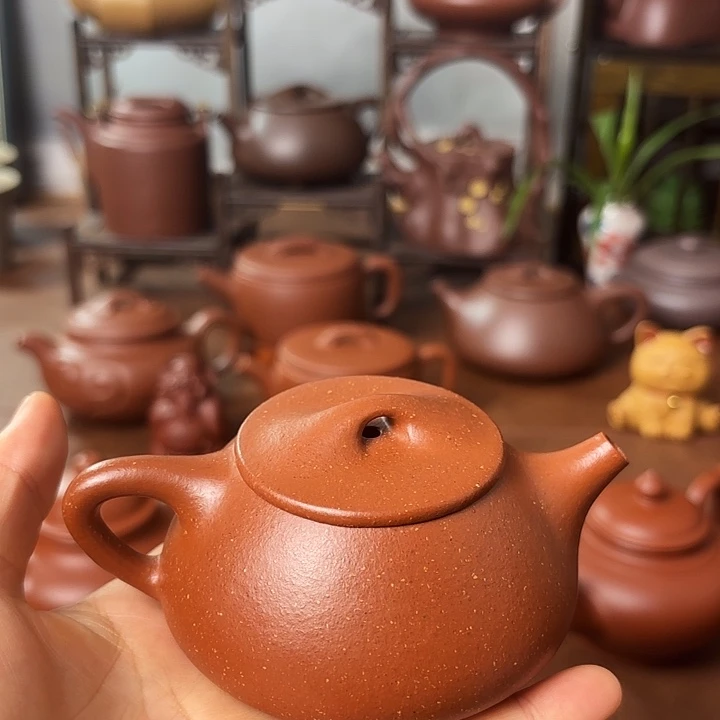 茶壶紫砂平盖石瓢 红降坡 120cc