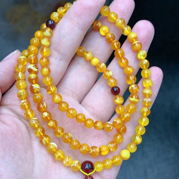 蜜糖色妖孽白花满蜡瑕疵蜜蜡5+链子手链项链（387号）