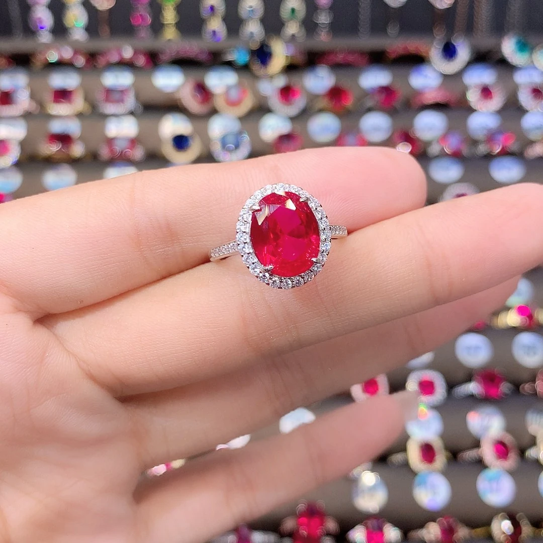 红宝石戒指银S925镶嵌白911