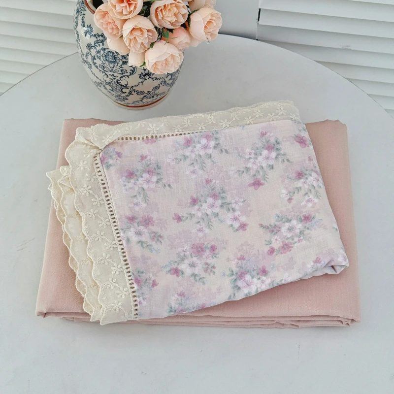 全棉双层纱枕套单枕套A类母婴级镂空花边款枕头套小碎花枕头一对