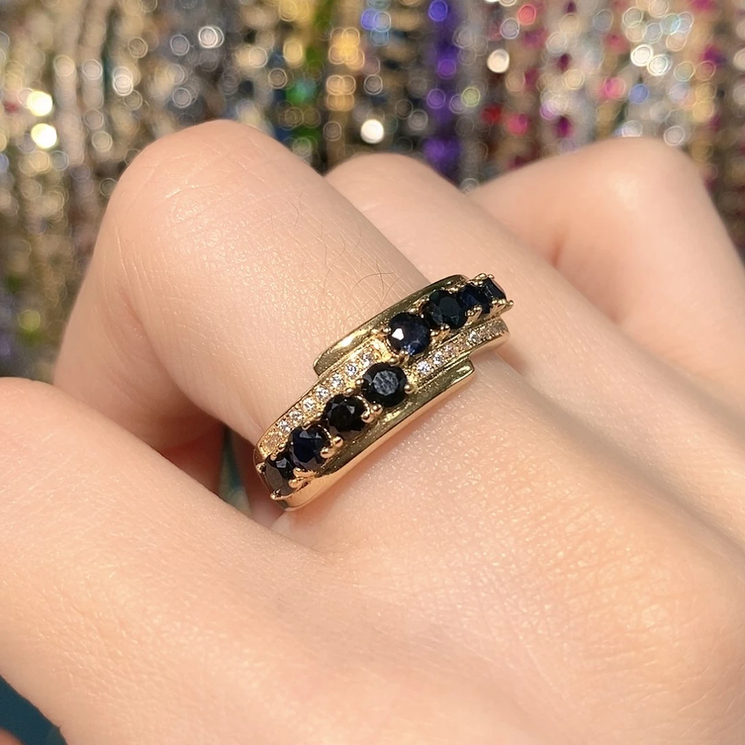 戒指蓝宝石银S925镶嵌天然蓝宝石