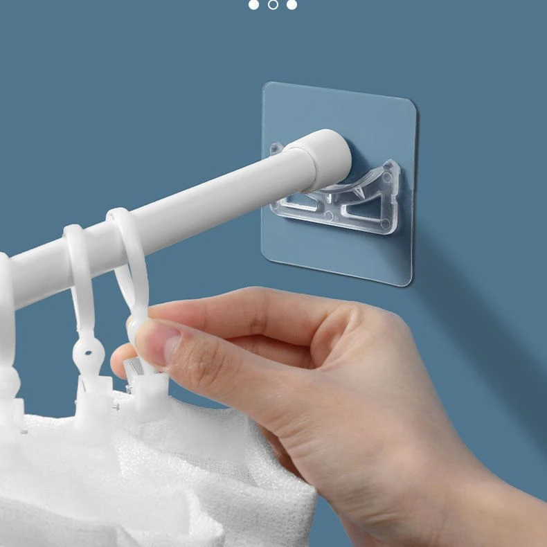 伸缩杆托粘贴式免打孔窗帘杆衣橱粘贴打孔窗帘杆门帘伸缩固定杆托