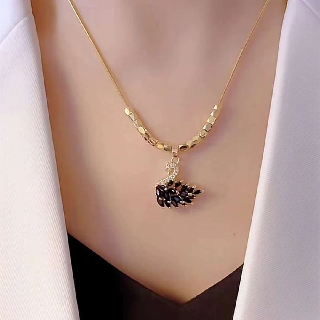 钛钢项链 时尚网红爆款黑天鹅钛钢项链立体小方块精致女款q