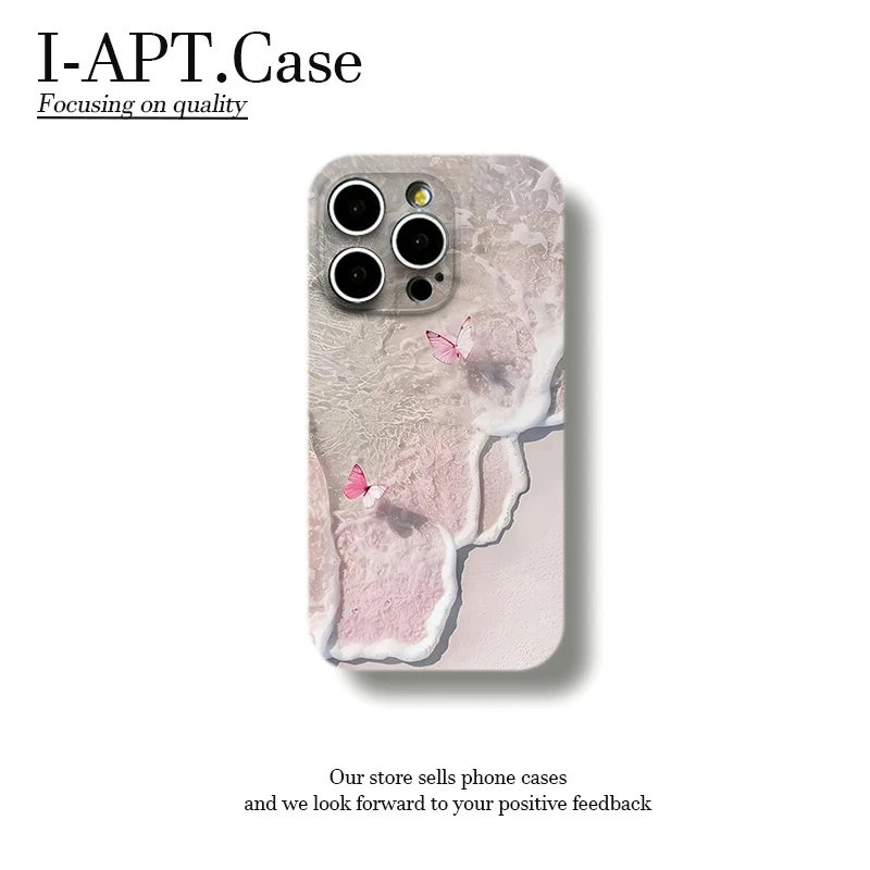 海浪两只粉蝴蝶菲林软壳适用iPhone苹果16手机壳华为oppo小米vivo