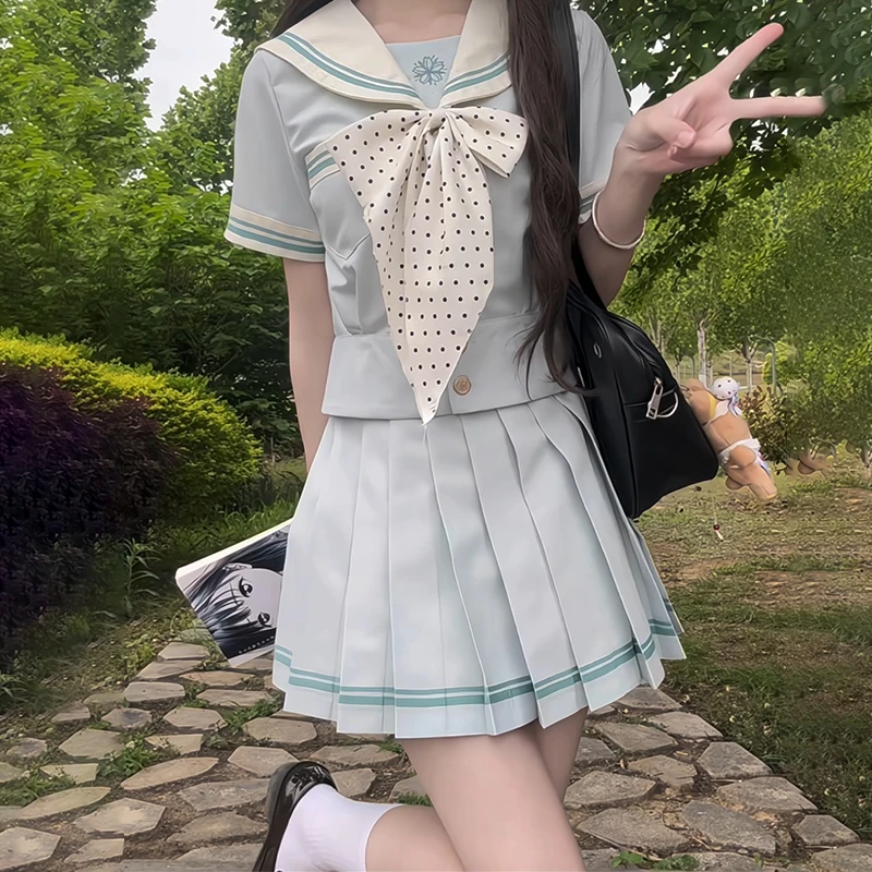 【小青栀】樱之森jk套装水手服原创正版薄荷中间服学院风百褶裙套装