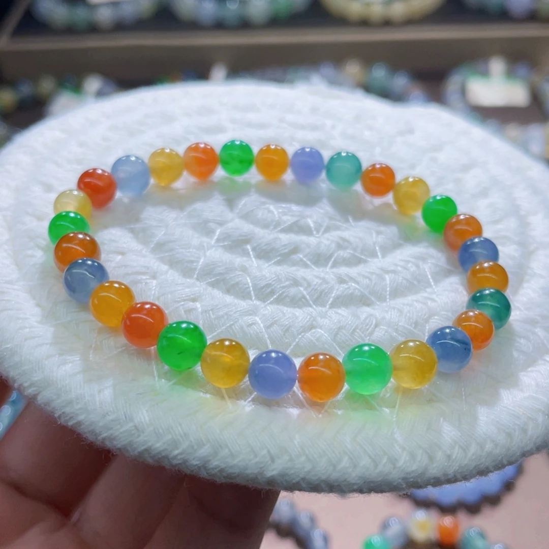 未镶嵌手链翡翠毕业级天然冰浓彩虹糖卡6+