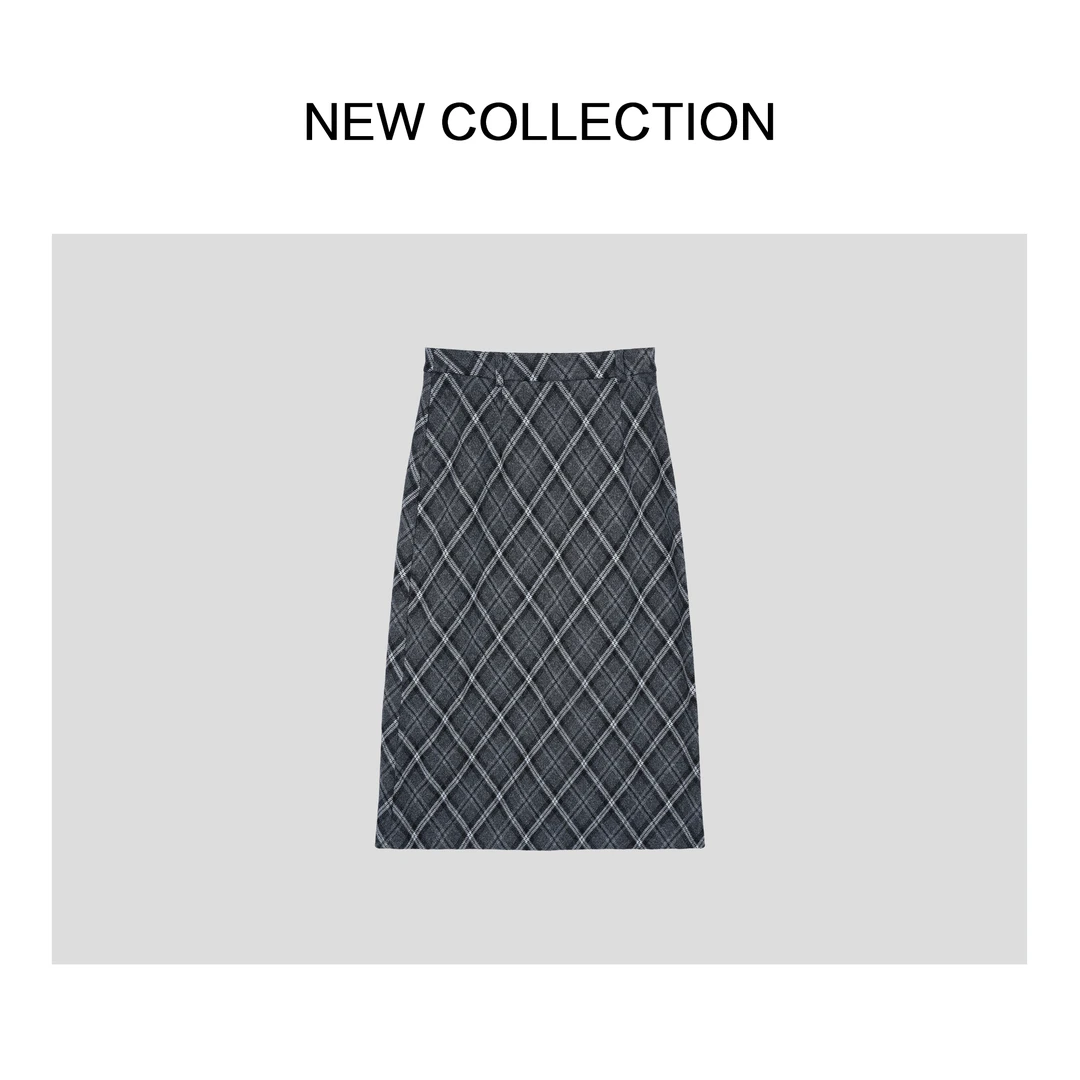 【静秋专属】经典优雅风中厚款格子高腰半身裙 E1F58000