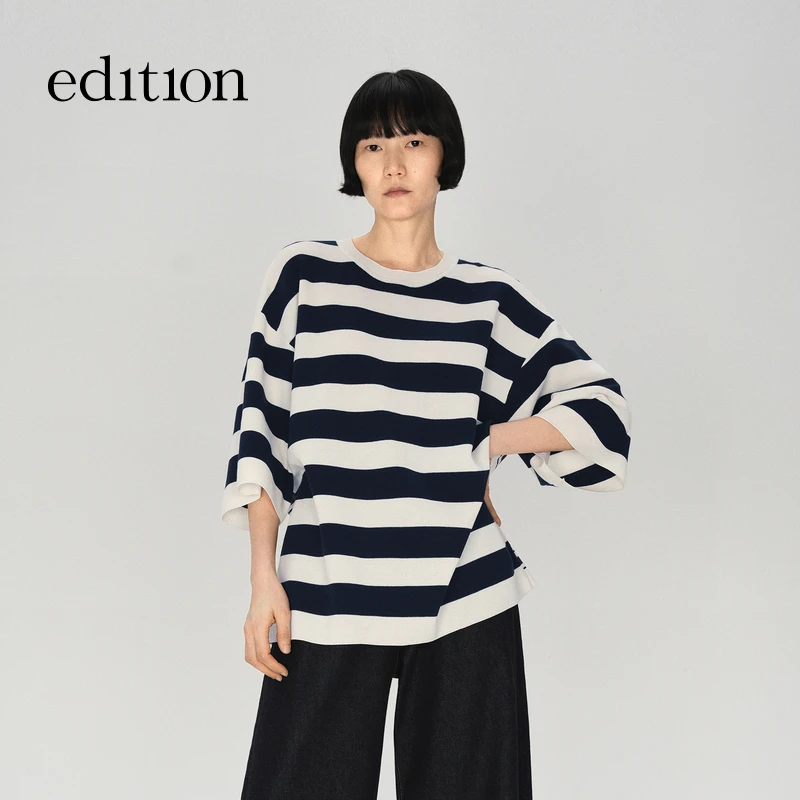 【E+轻生活系列】edition2025秋季新款拼接条纹上衣#EBE3SWT009