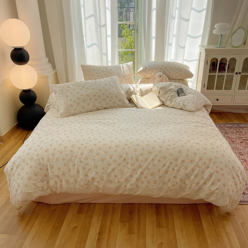 【晴美】韩系全棉印花四件套-粉妆梦媛