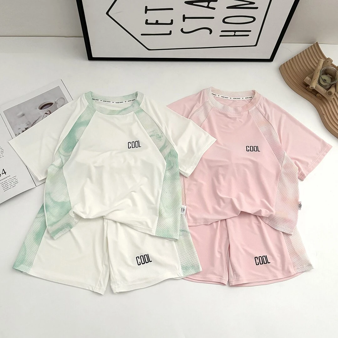 【A类】儿童夏季速干运动套装时尚休闲男女童凉感拼接短袖短裤