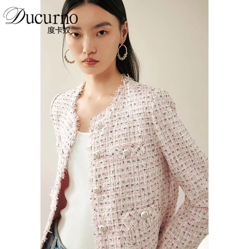 粗花呢小香风外套女2025年秋季新款文艺中式水晶粉流苏包边短外套