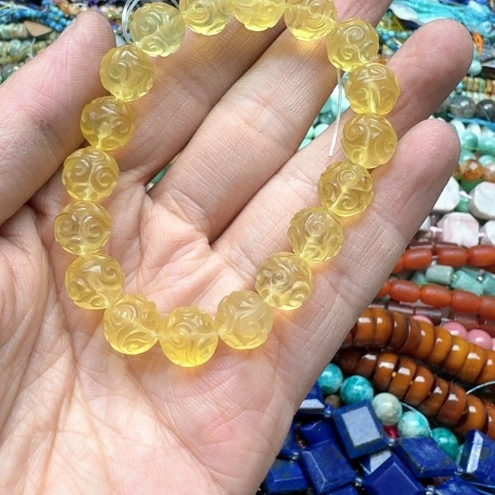 合金玛瑙/玉髓珠宝半成品一条11mm黄莹石手串