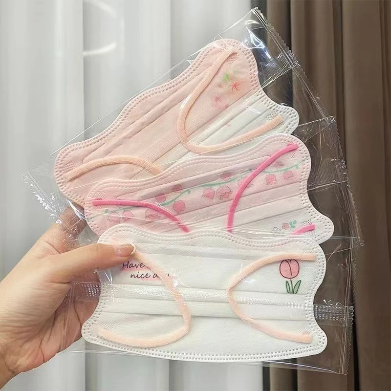 v脸波浪形郁金香口罩女高颜值可爱显脸小女生卡通印花成人腮红