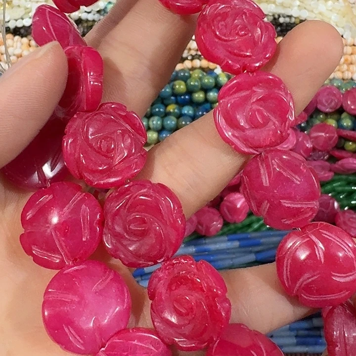 玛瑙/玉髓合金珠宝半成品一条红文玫瑰花