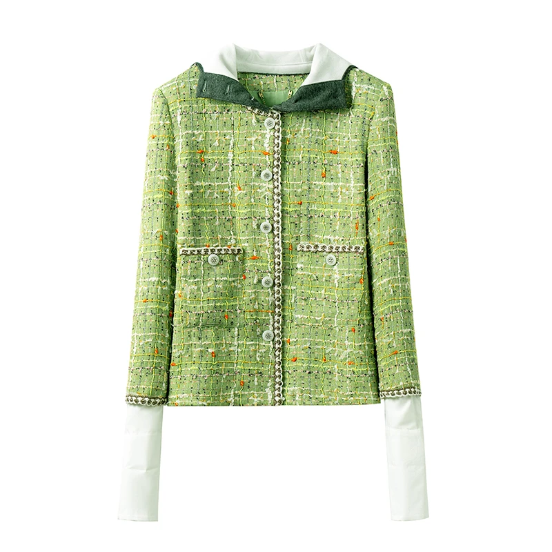 【龙哥质造】单依纯同款气质法式绿色可拆卸连帽小香风外套29101