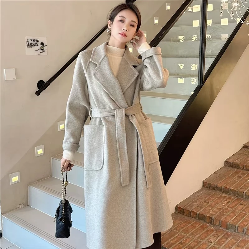 高端慵懒双面羊绒大衣女秋冬新款宽松加厚长款羊毛呢外套802