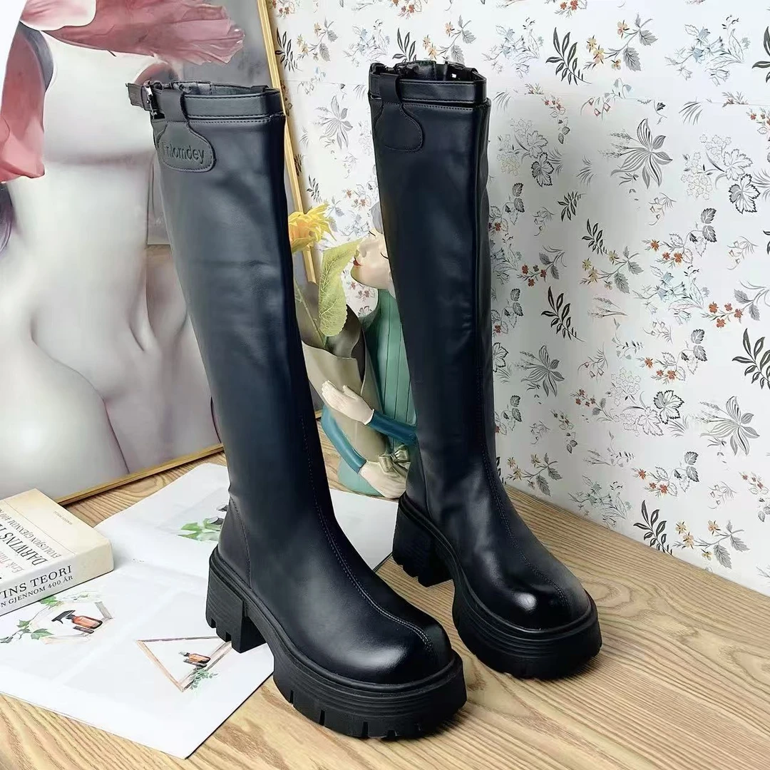 B-005   新款时尚百搭粗跟长筒时装靴加绒