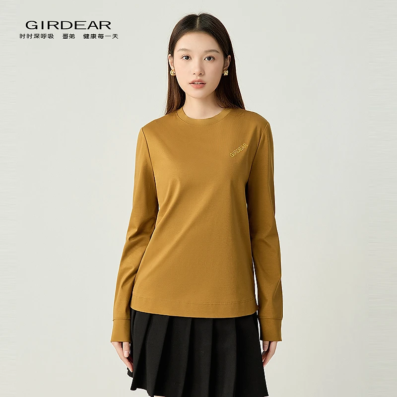 哥弟   品质女装经典百搭舒适通勤新款圆领手工刺绣长袖T恤130040