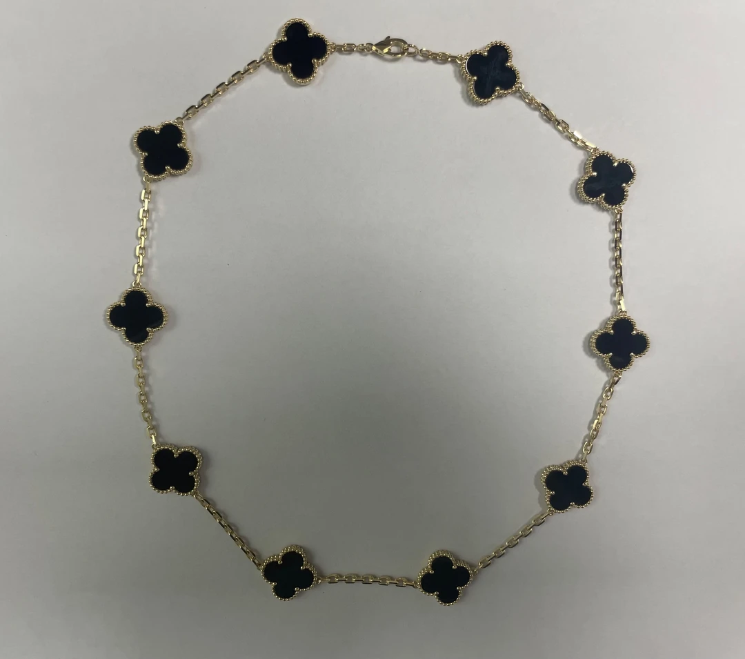 【CHERISH】18k  k黄黑四叶草十花项链