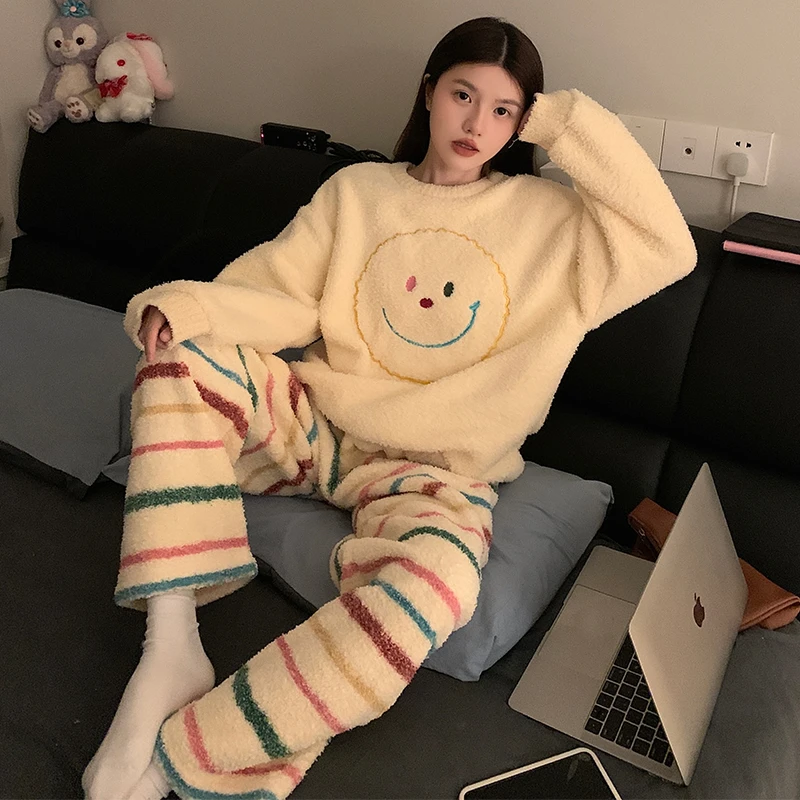 2025新款睡衣女同款高级感半边绒珊瑚绒加绒加厚秋冬款家居服套