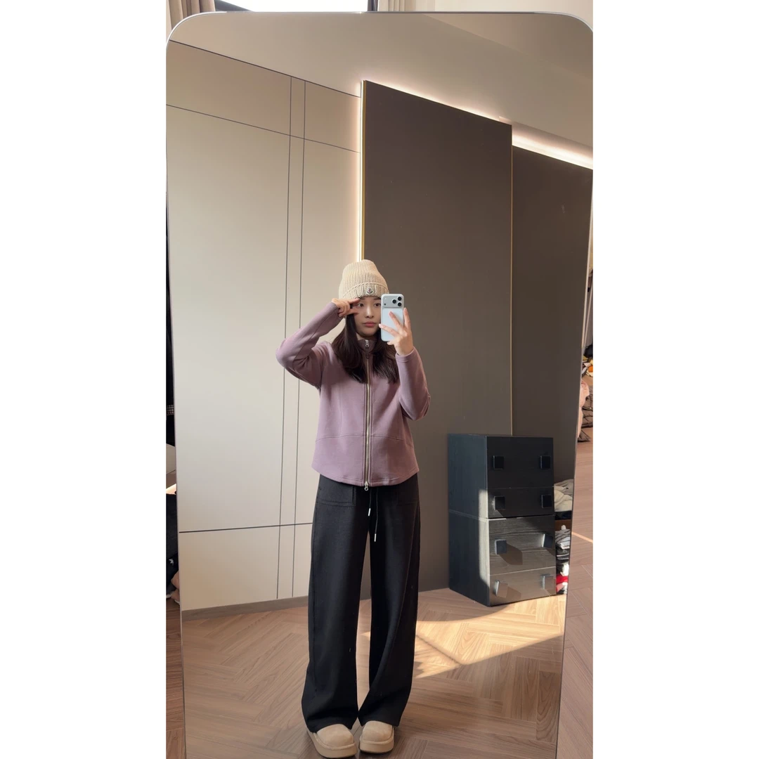 【加绒乌木咖】松紧腰头气质直筒阔腿裤 H235-2