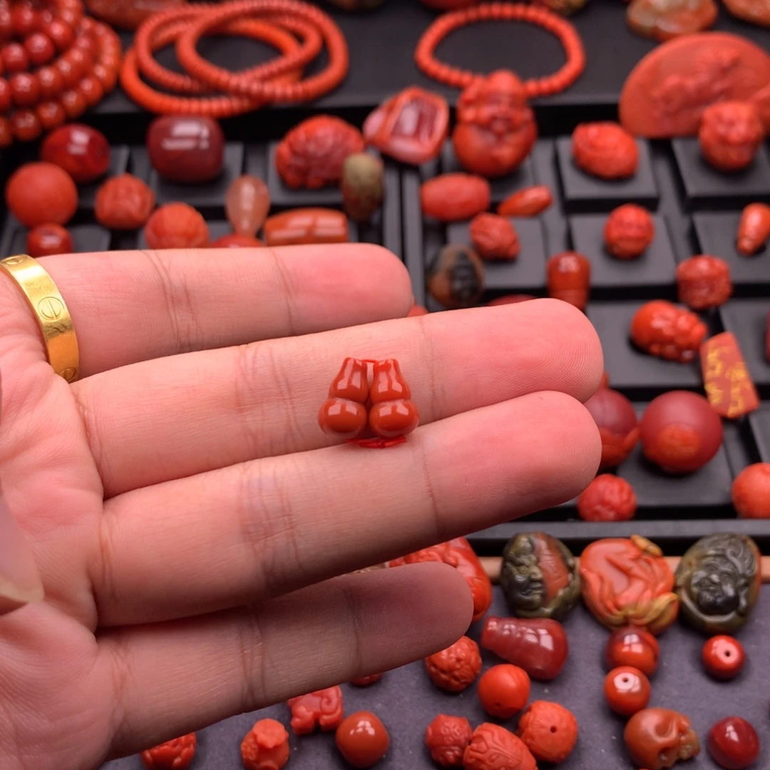 南红玛瑙未镶嵌南红精工弟子珠小葫芦对珠7.2mm