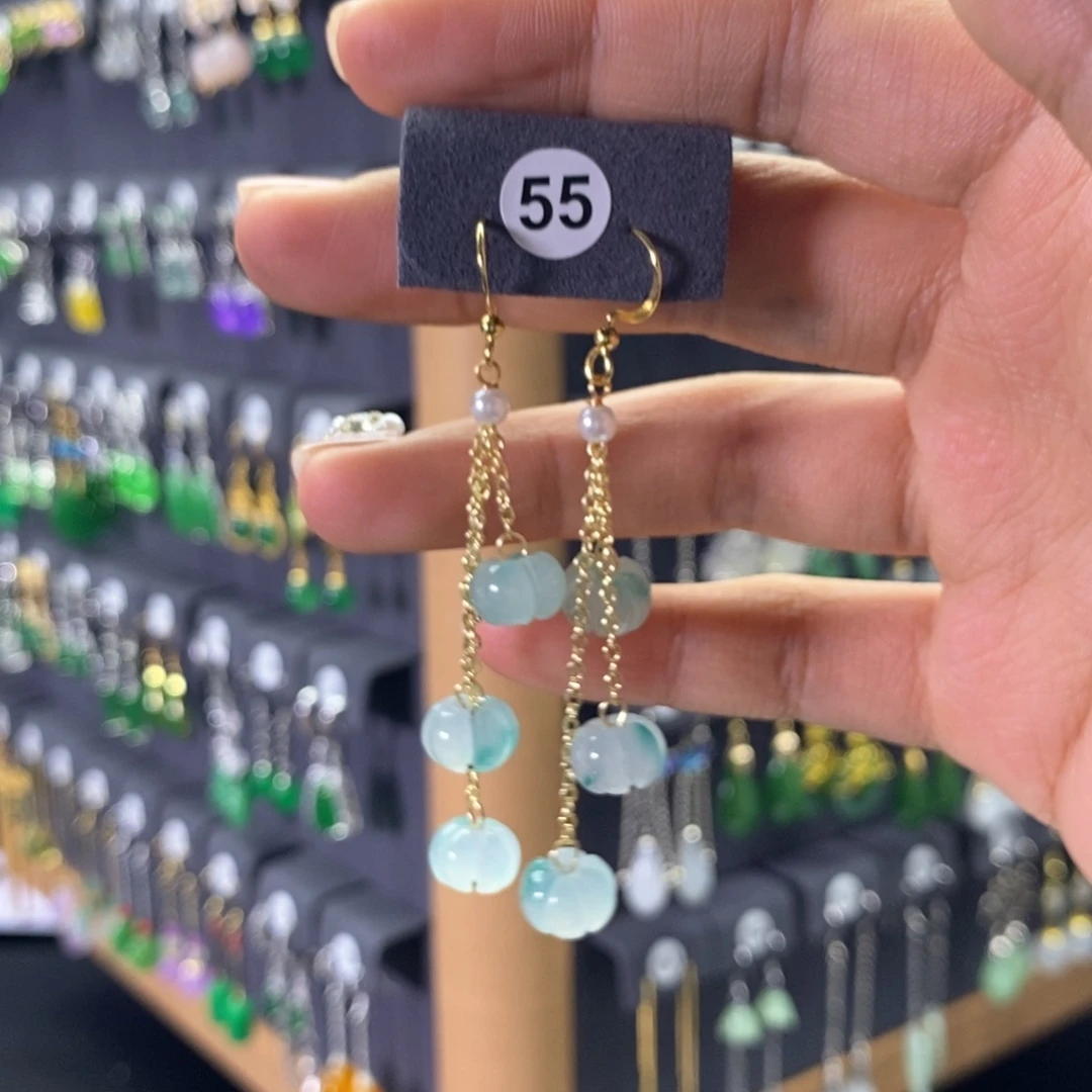 玛瑙/玉髓银S925镀金镶嵌耳钉55