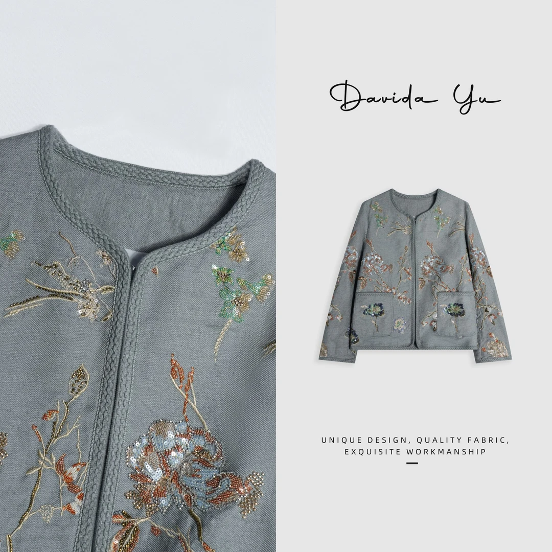 Davida Yu【青青】2025春季新款原创定制重工轻中式刺绣外套W120