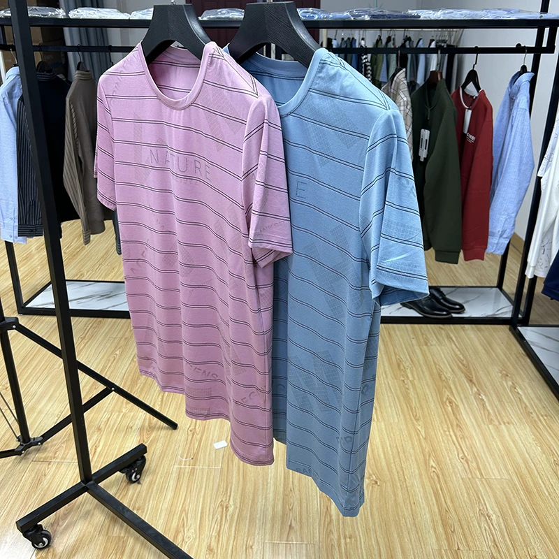 条纹时尚透气丝滑爽肤男士圆领短袖T恤夏基础短TY5T0125