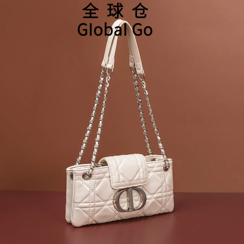 全球仓Global Go 包包2025新款今年流行真皮菱格链条包斜挎小包