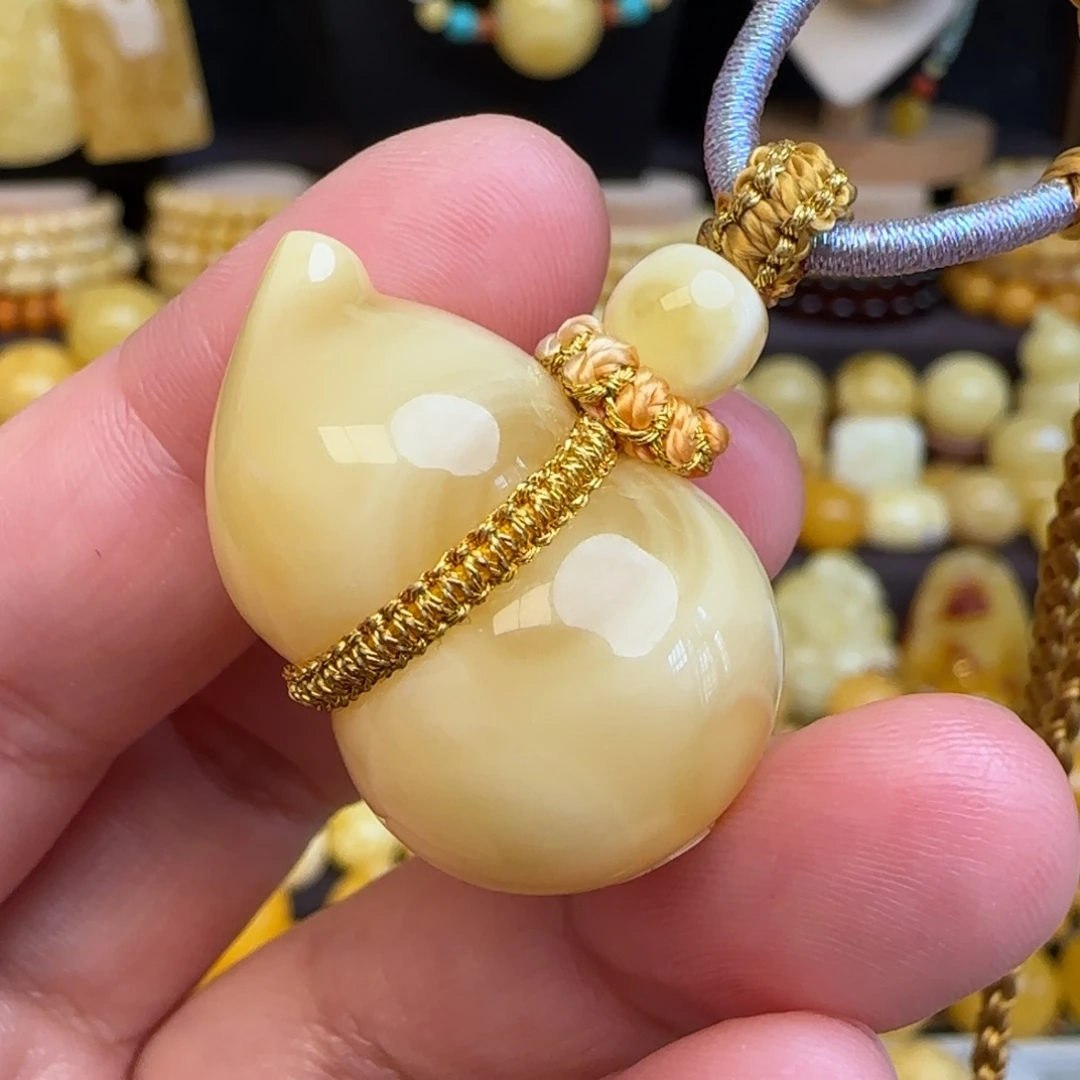 琥珀未镶嵌套链天然俄料蜜蜡葫芦吊坠