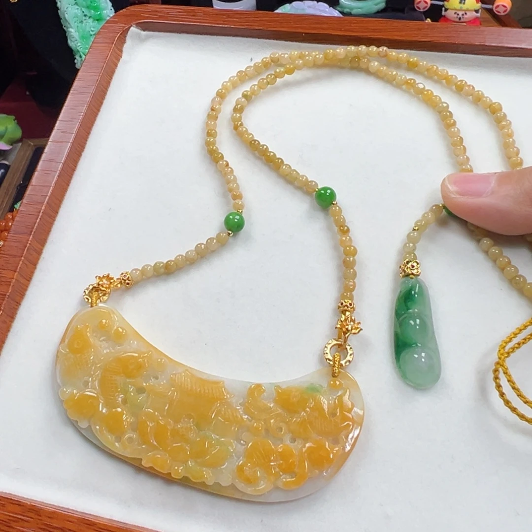 翡翠未镶嵌毛衣链冰黄翡鱼跃龙门