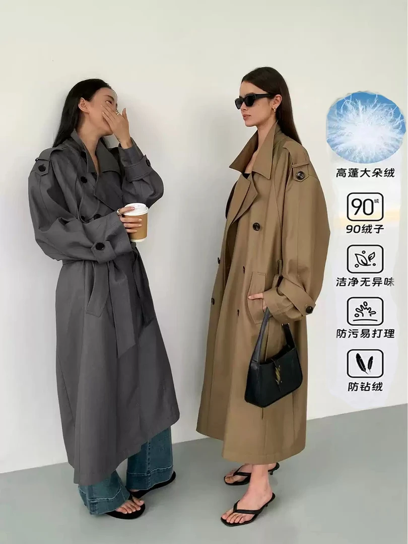 羽绒服内胆风衣外套女2025年新款秋冬中长款宽松气质大衣小个子