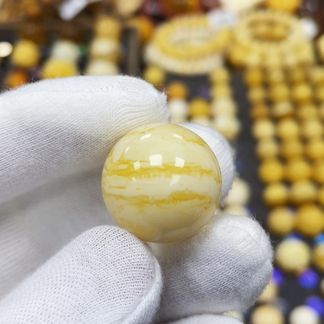 蜜蜡珠宝奇石未镶嵌21.0mm润白金丝虎皮蜡｜圆珠·段掌柜