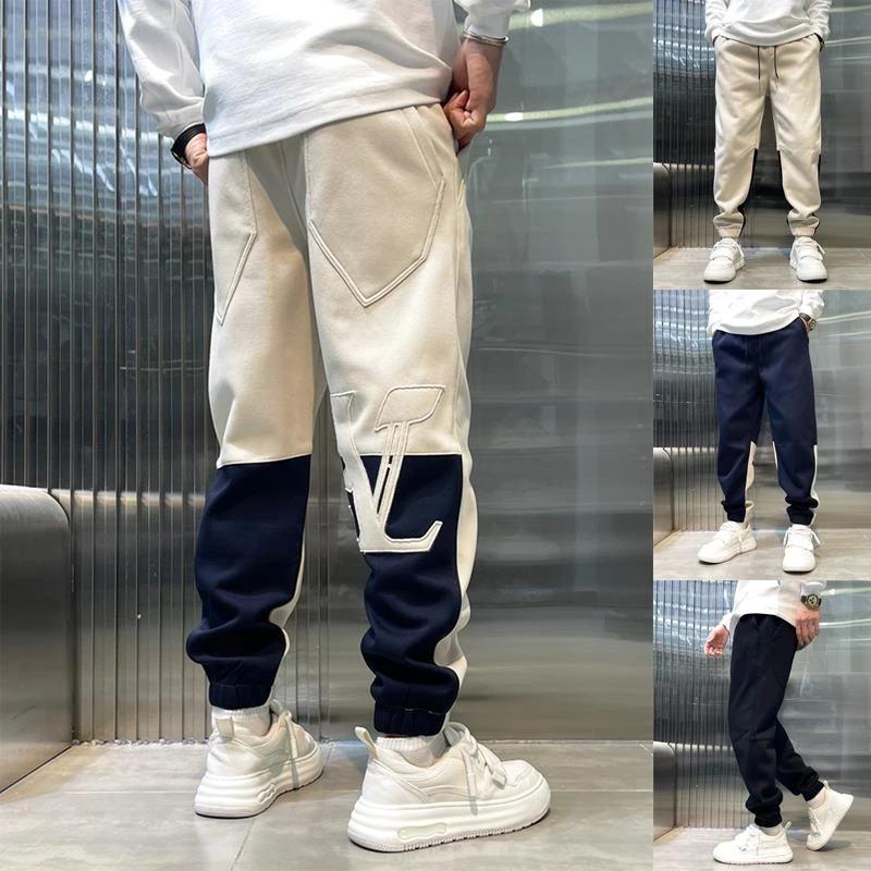 【轻奢欧货】春秋款休闲裤男士撞色拼接束脚卫裤百搭时尚帅气哈伦裤