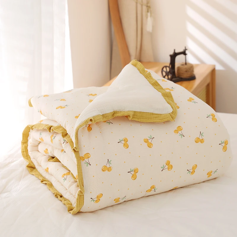 专享【京かわ会社】双层纱大豆纤维冬被 200*230cm 樱桃-黄