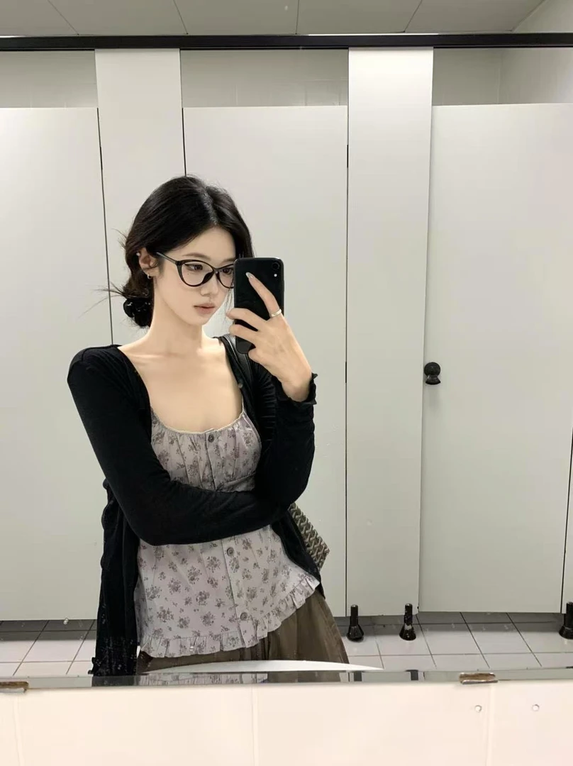 2025早秋新款复古慵懒风开衫时尚百搭碎花小衫高腰休闲裤三件套