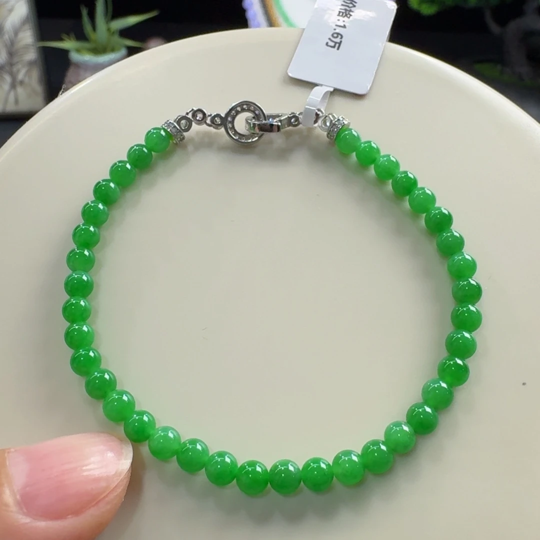 翡翠未镶嵌手链冰胶正阳绿小米珠4.3mm