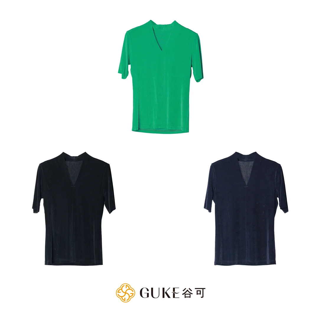 GKE/谷可C1252醋酸V领针织小衫女2025夏季纯色T恤高级感小众女装