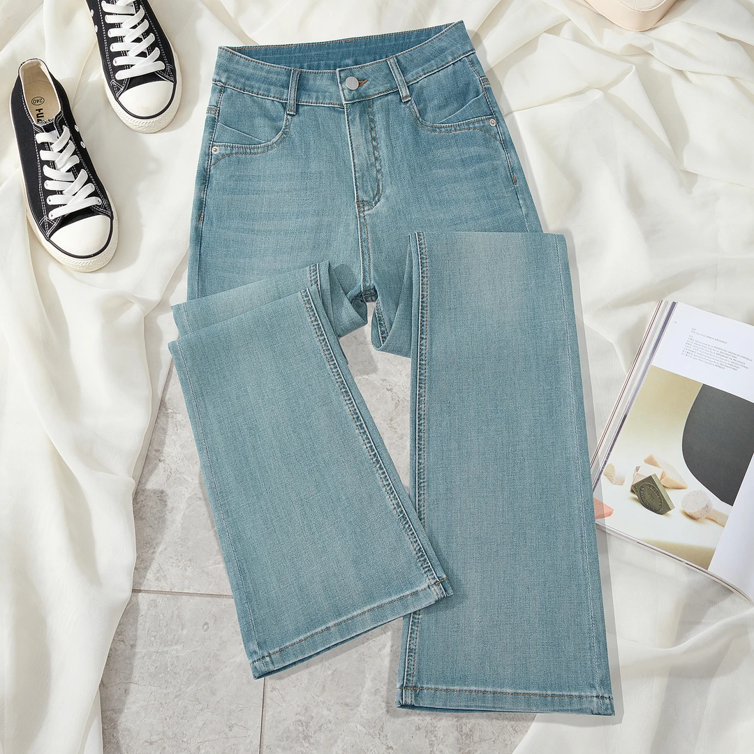 冰爽·夏款【薄荷绿】新超薄四面弹清爽透气女装微喇牛仔裤
