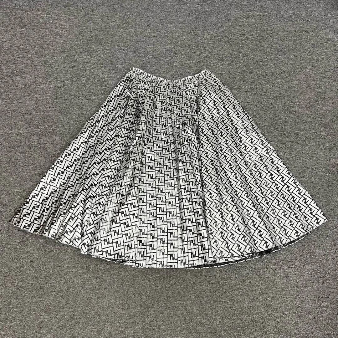 99新 FENDI/芬迪 银色 麻辣鸡 联名款 满印双F 半身裙 38码
