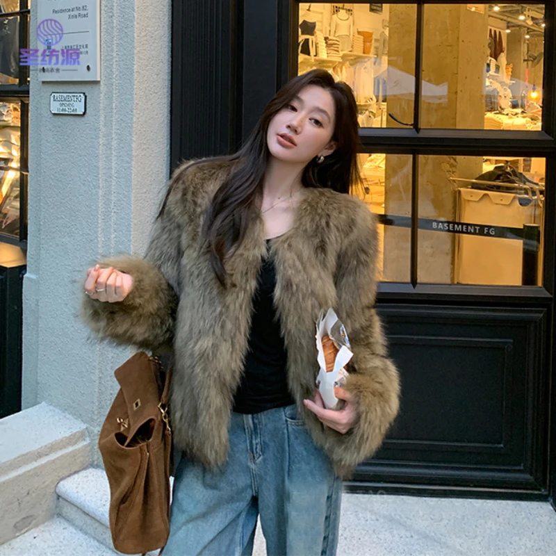 圣坊源气质网红时尚百搭秋冬冬季女装短款短外套毛皮草佳佳皮草貉