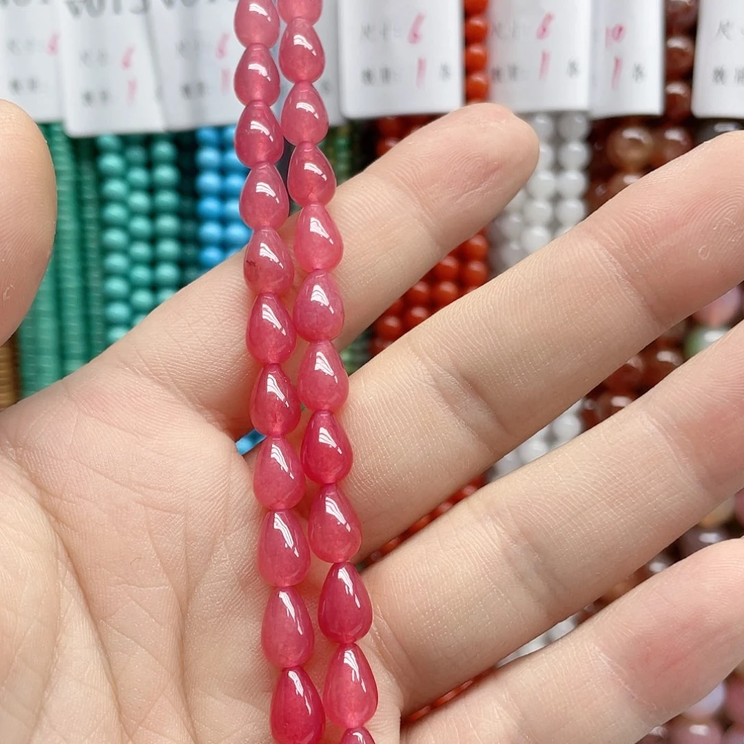 合金玛瑙/玉髓珠宝半成品红纹水滴6mm一条