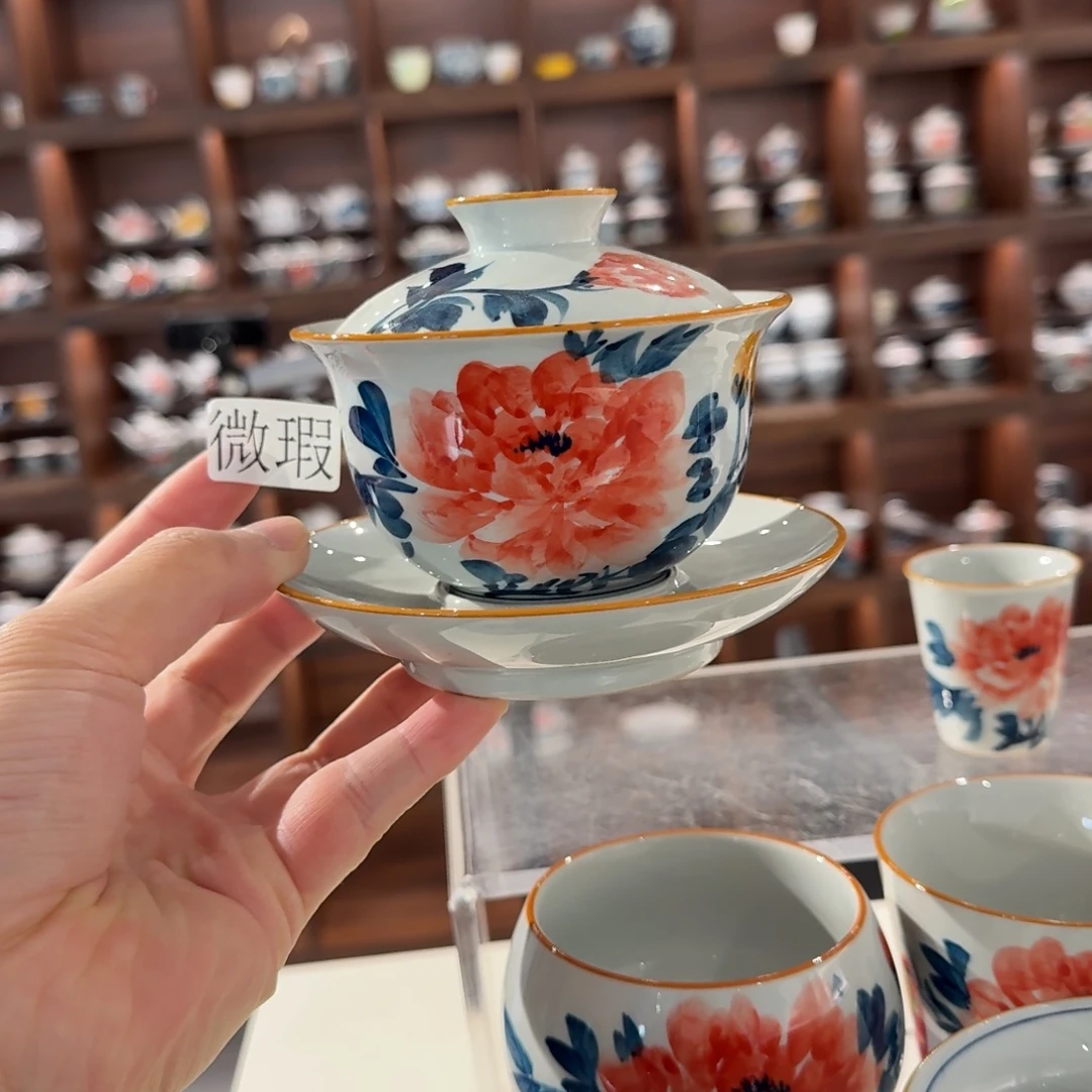 釉下手绘茶具微瑕