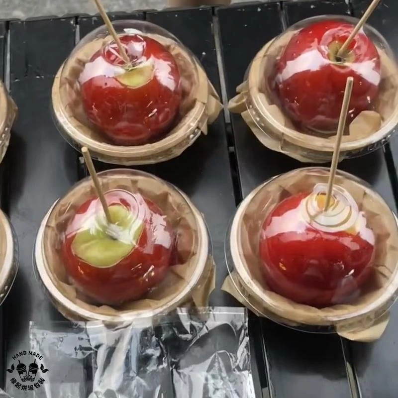 网红冰糖苹果打包碗甜品小吃摆摊圣诞苹果糖包装盒透明球盖竹签子