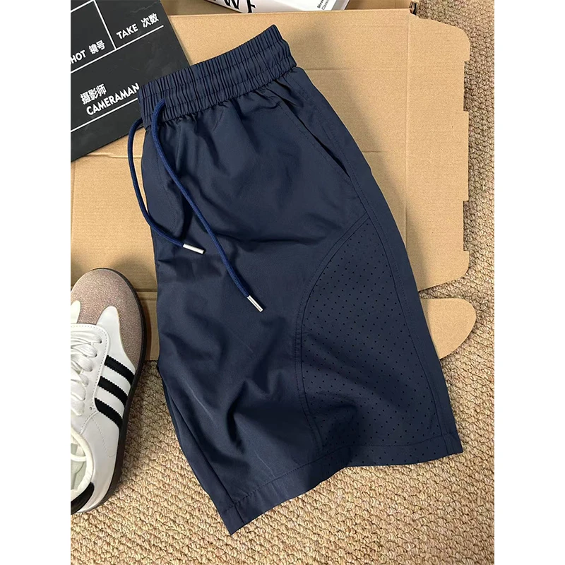 激光网眼速干运动短裤男夏季薄款篮球跑步冰丝裤子斜切休闲五分裤