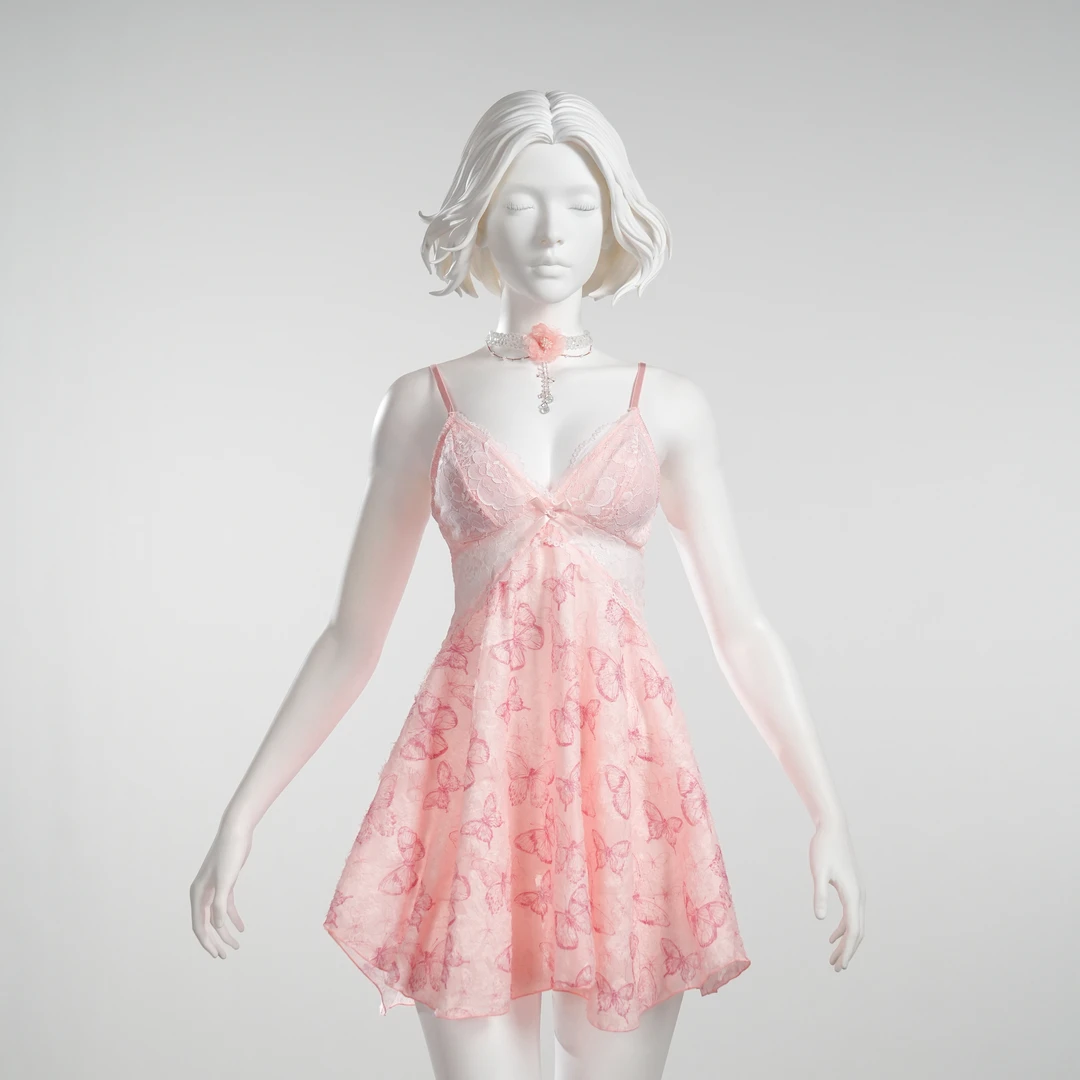 特别【90-220斤】粉色纯欲甜美性感镂空碎花大码家居服睡裙 A6528